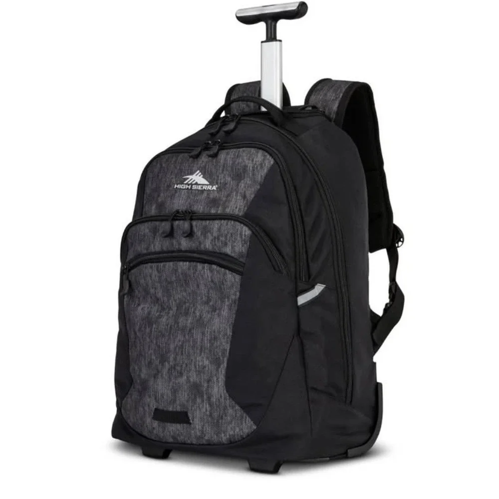 High Sierra Chaser Wheeled Backpack Black Gray Heather Rolling Laptop Bag NWT